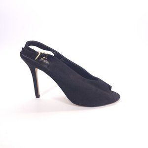 Express Womens Faux Suede‎ Pumps Open Toe Slingback Slim Heel Black 9